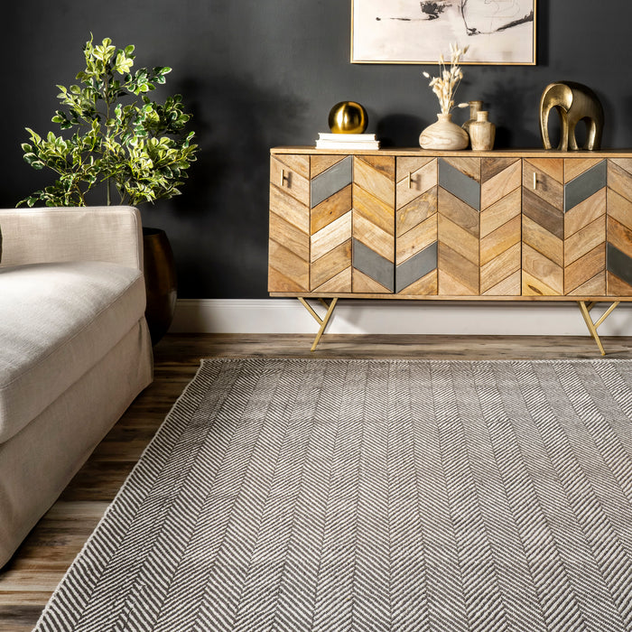 Herringbone Grey Cotton Flatwoven Area Rug 150x240 cm