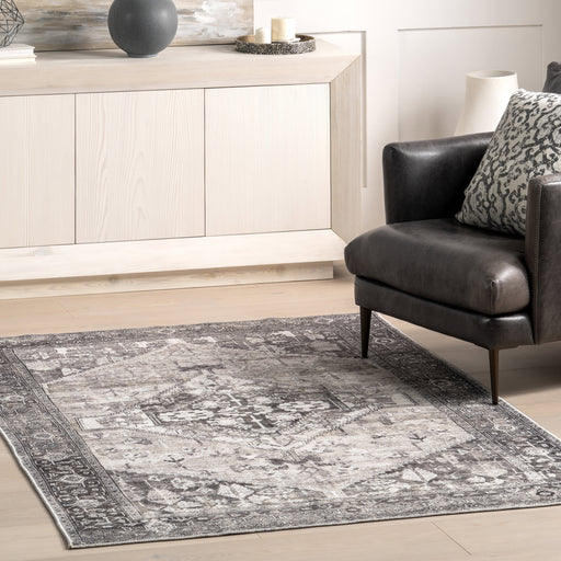 Hexagon Medallion Area Rug 80x150 cm Grey Washable