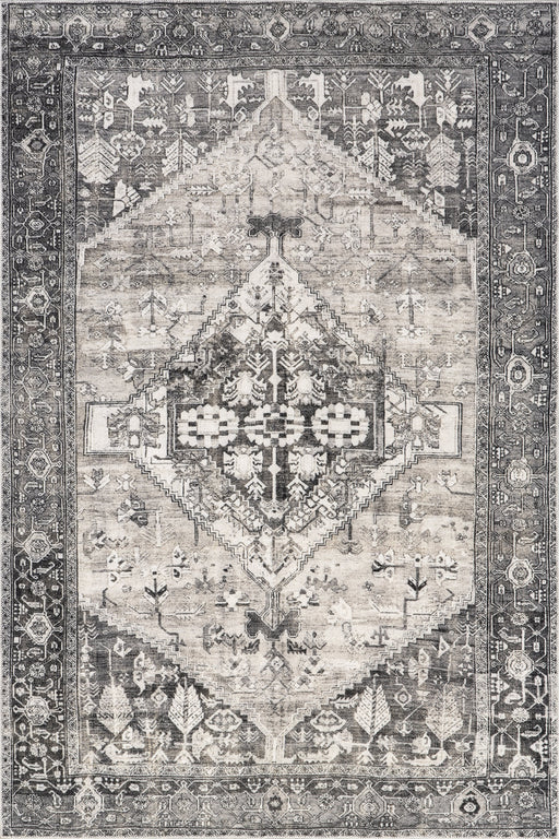 Hexagon Medallion Area Rug 80x150 cm Grey Washable