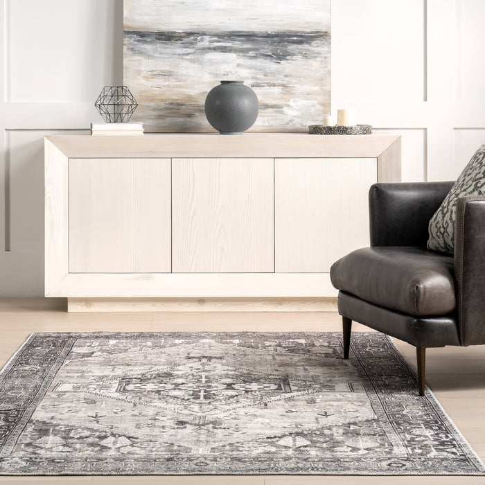 Hexagon Medallion Machine Washable Rug 160x230 cm Grey