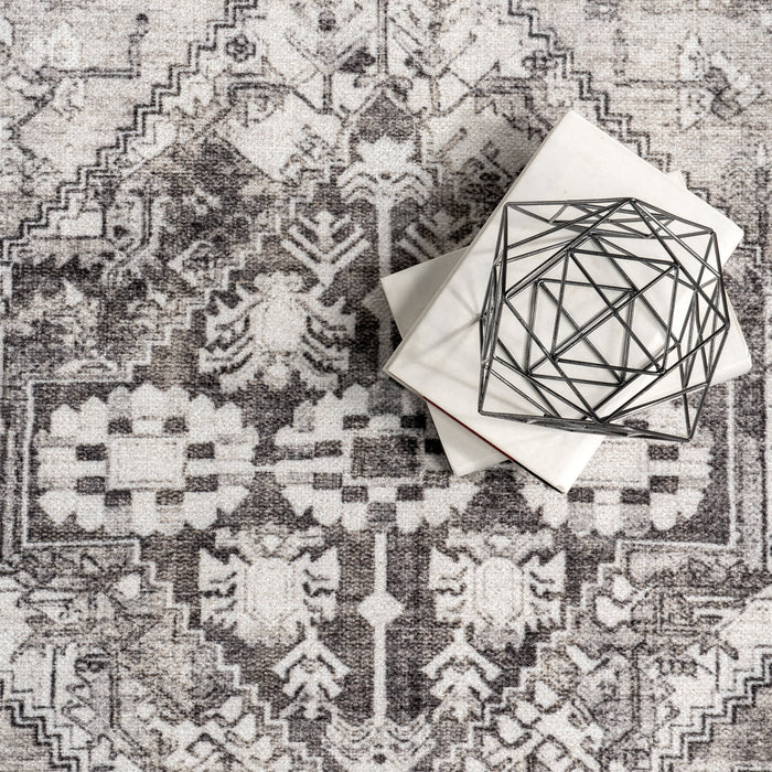 Hexagon Medallion Machine Washable Rug 160x230 cm Grey