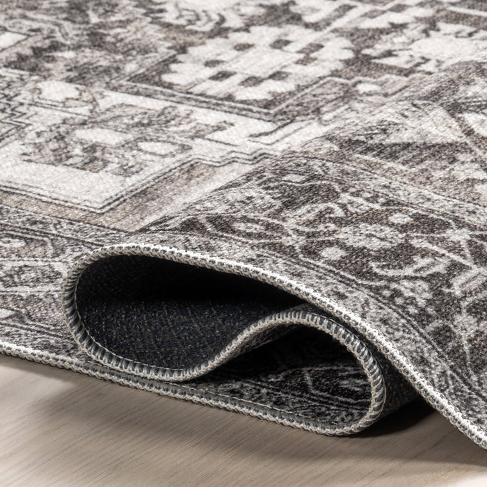 Hexagon Medallion Machine Washable Rug 160x230 cm Grey