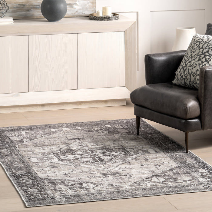 Hexagon Medallion Machine Washable Rug 160x230 cm Grey
