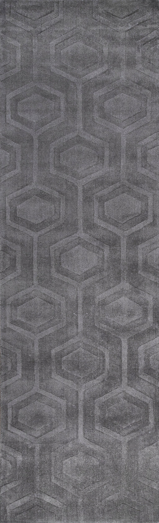 Hexagon Pattern Wool Area Rug in Grey
