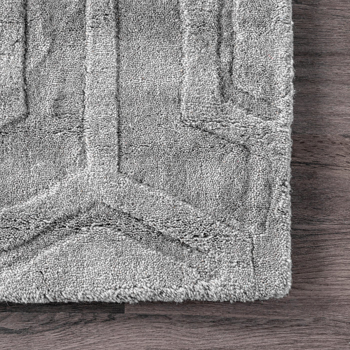 Hexagon Patterned Wool Area Rug Grey 160x230 cm