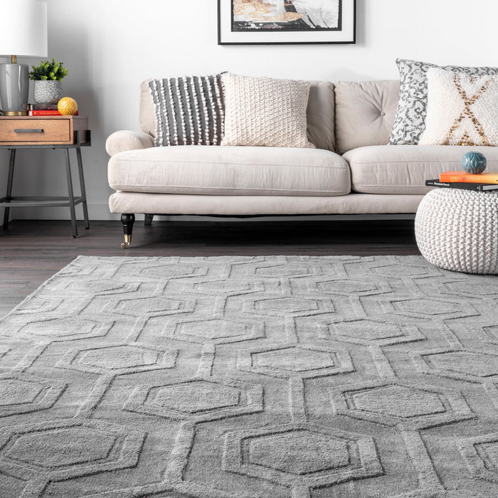 Hexagon Patterned Wool Area Rug Grey 160x230 cm