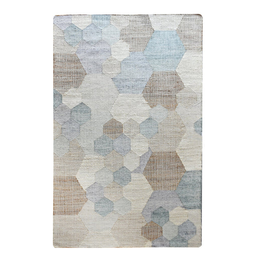 Hexagonal Blue And Natural Hemp Wool Rug