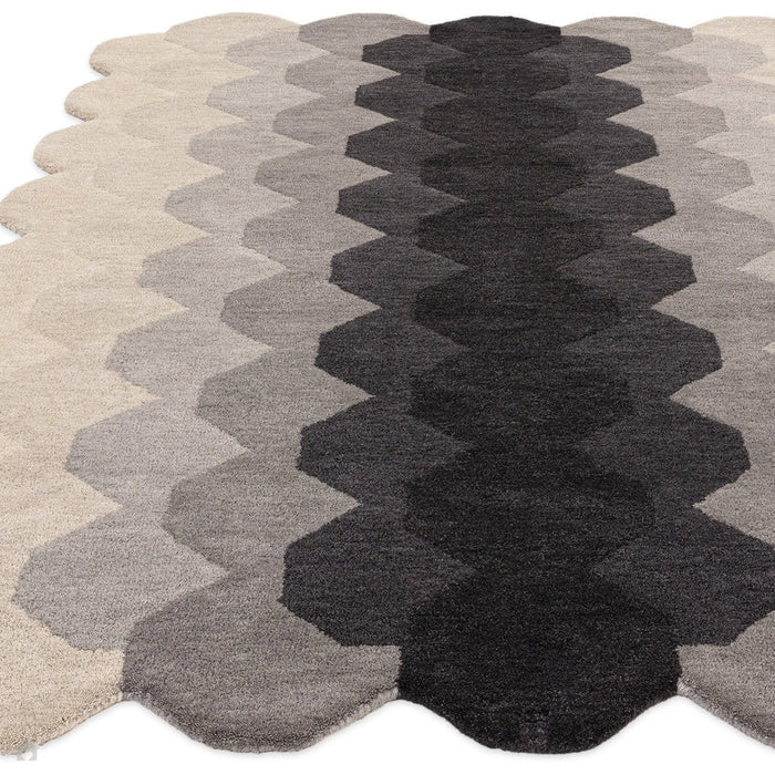 Hive Modern Geometric Hexagonal Ombre Gradient Hand-Woven Wool Charcoal Runner