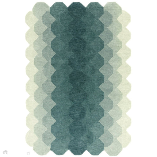 Bikub Moderne geometrisk sekskantet ombre gradient håndvevd ull teal teppe