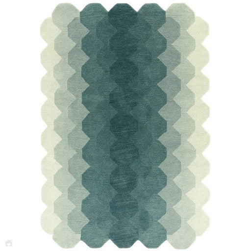 Bikub Moderne geometrisk sekskantet ombre gradient håndvevd ull teal teppe