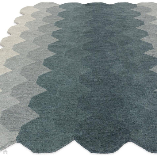 Hive Modern Geometric Hexagonal Ombre Gradient Hand-Woven Wool Teal Runner