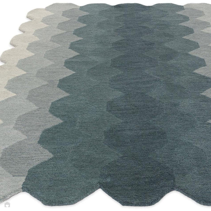 Hive Modern Geometric Hexagonal Ombre Gradient Hand-Woven Wool Teal Runner