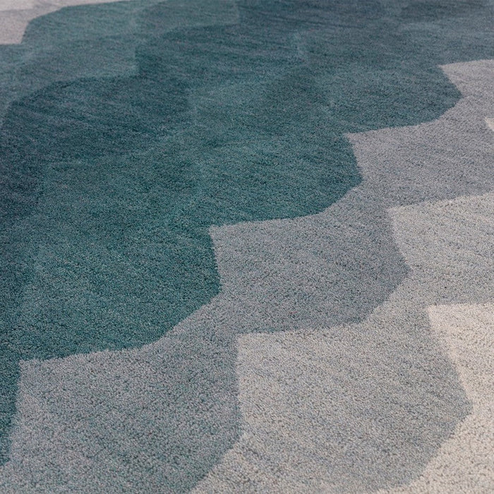 Hive Modern Geometric Hexagonal Ombre Gradient Hand-Woven Wool Teal Runner