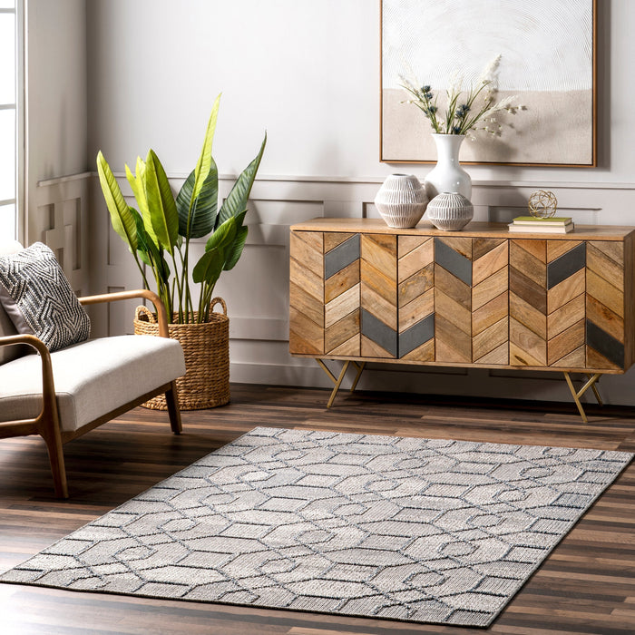 Honeycomb Area Rug Light Grey Indoor Outdoor 120x180 cm