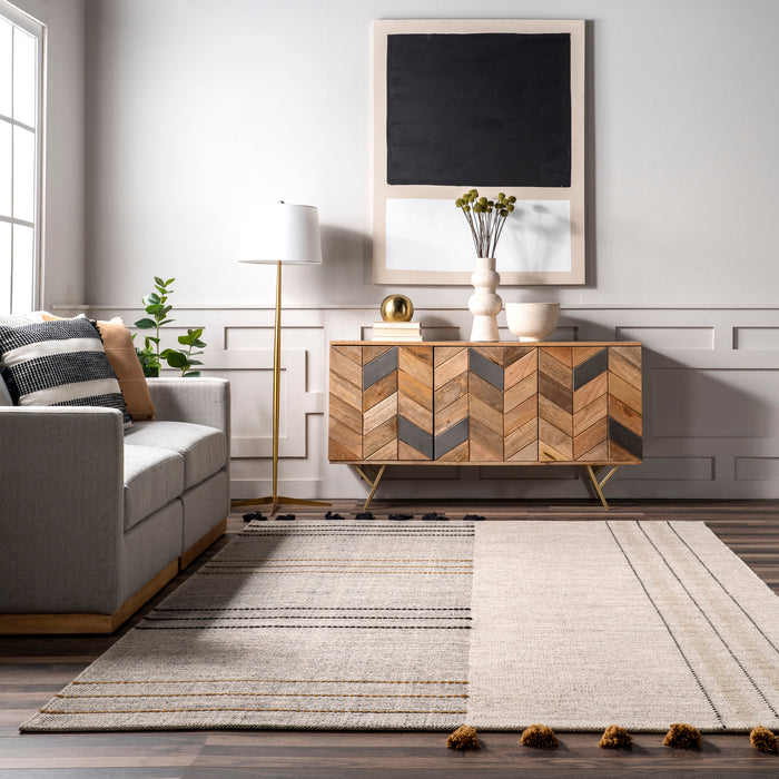 Hudson Tassel Area Rug 120x180 cm Ivory Wool Cotton Blend