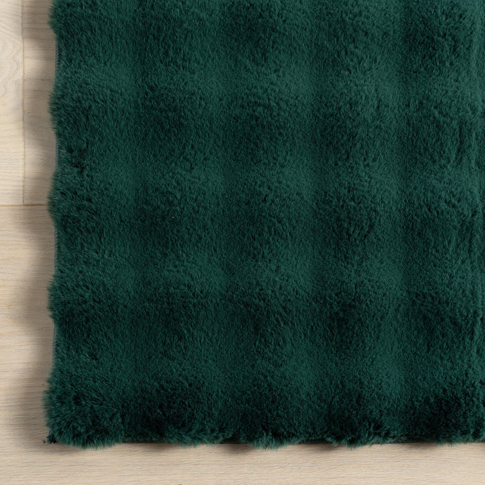 Hunter Green Checkered Plush Washable Rug 140x200 cm