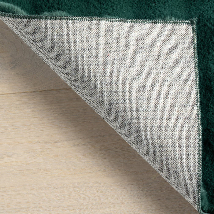 Hunter Green Checkered Plush Washable Rug 140x200 cm