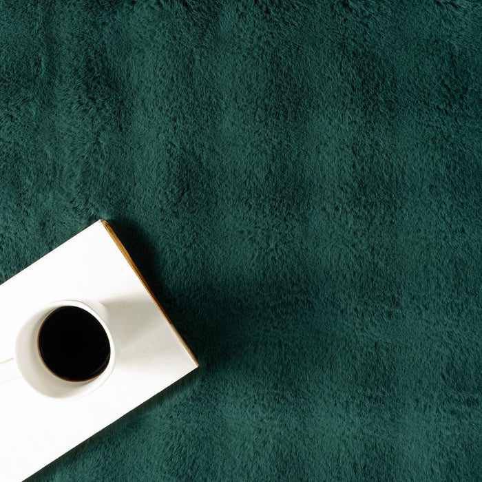 Hunter Green Checkered Plush Washable Rug 140x200 cm