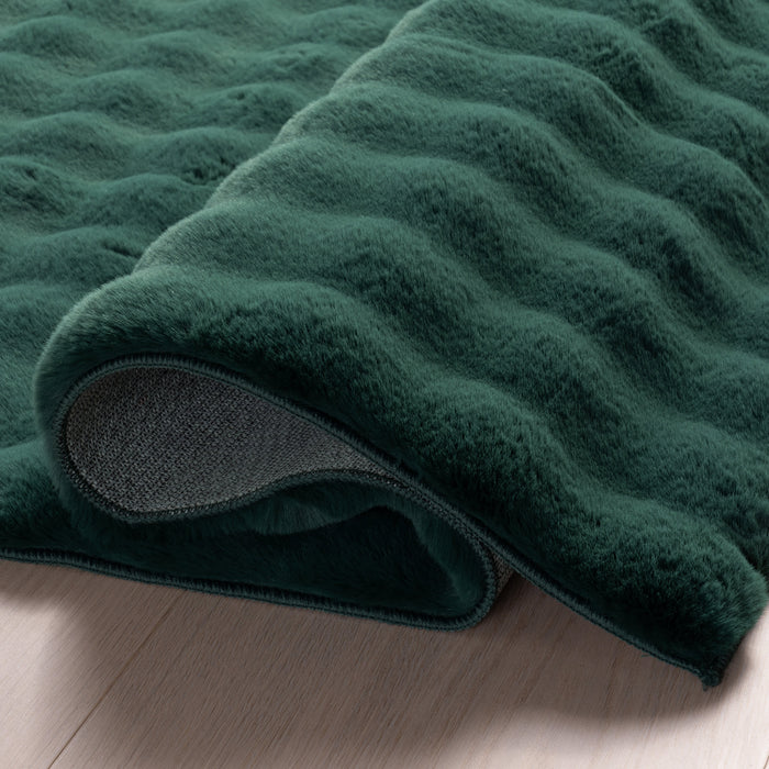 Hunter Green Checkered Plush Washable Rug 140x200 cm