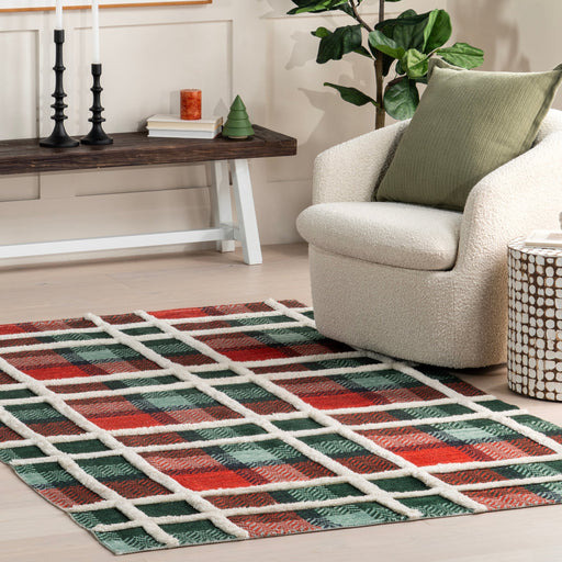 Hunter Green Tartan Plaid Wool Rug 60x90 cm