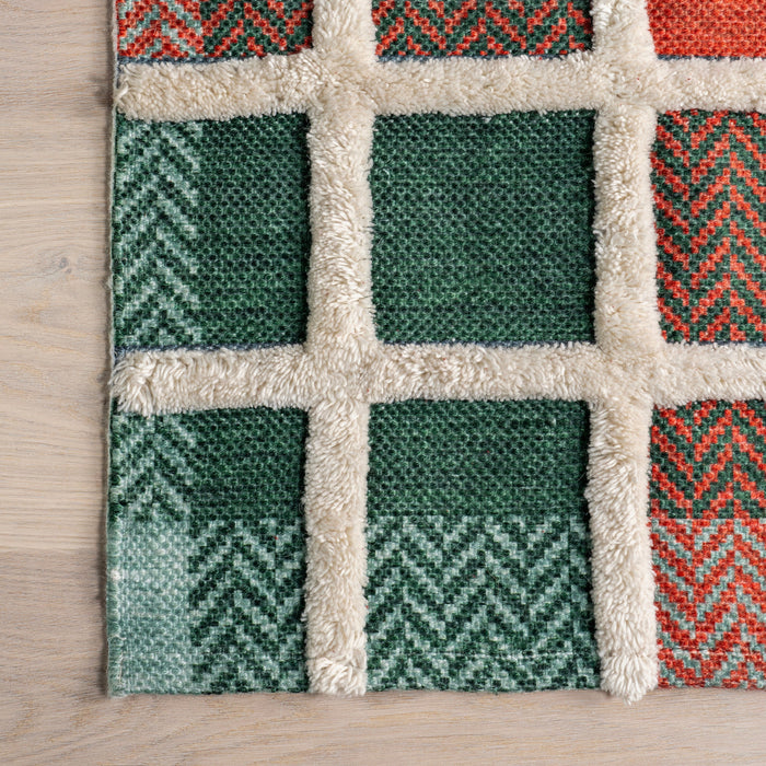 Hunter Green Tartan Plaid Wool Rug 60x90 cm