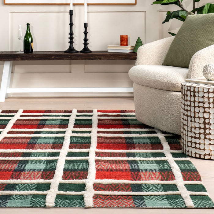 Hunter Green Tartan Plaid Wool Rug 60x90 cm