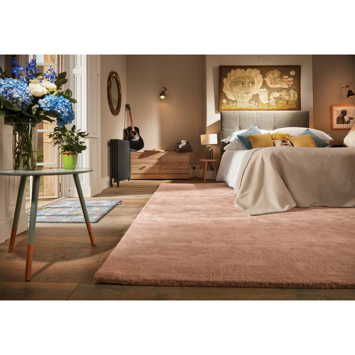 Hush Modern Plain Super-Soft Hand-Woven Wool&Viscose Blush Rug