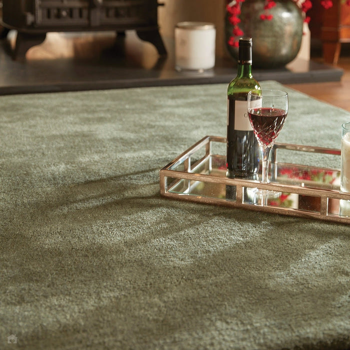 Hush Modern Plain Super-Soft Hand-Woven Wool&Viscose Olive Rug