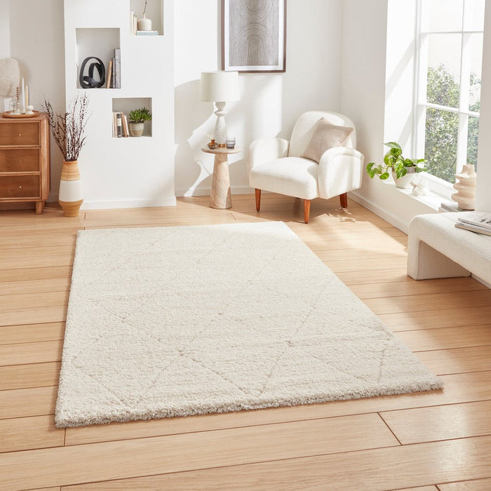 Ideal Shaggy 80260 Modern Plain Berber Textured Plush Soft-Touch Carved Boho Shaggy Cream Rug