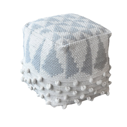 Iluka Hand-Woven Pouf in Baby Blue and Ivory