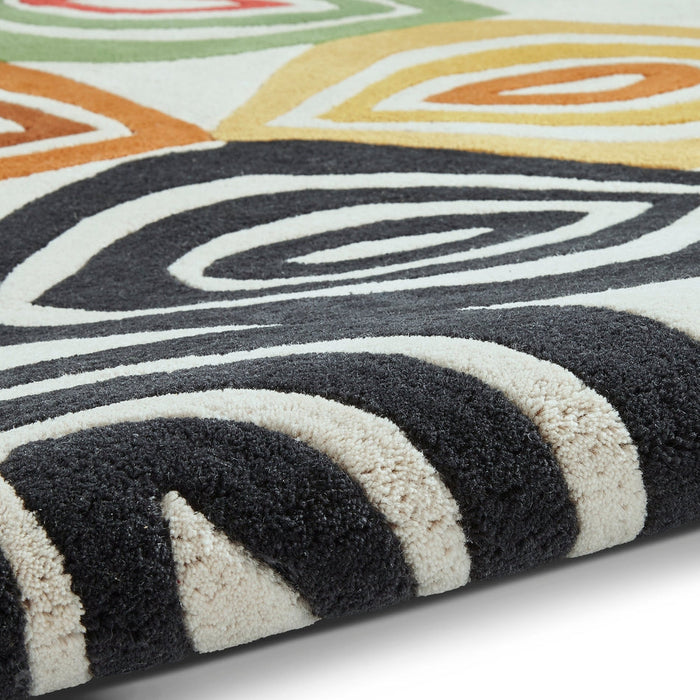 Inaluxe Modern Abstract Designer Wool Colour Fall IX05 Beige/Black/Multicolour Rug