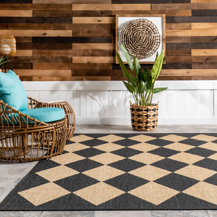 Indoor Outdoor Dark Grey Harlequin Area Rug 200x300 cm