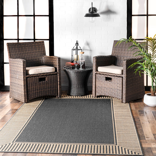 Indoor Outdoor Flatweave Rug Dark Grey Striped Design 150x240 cm