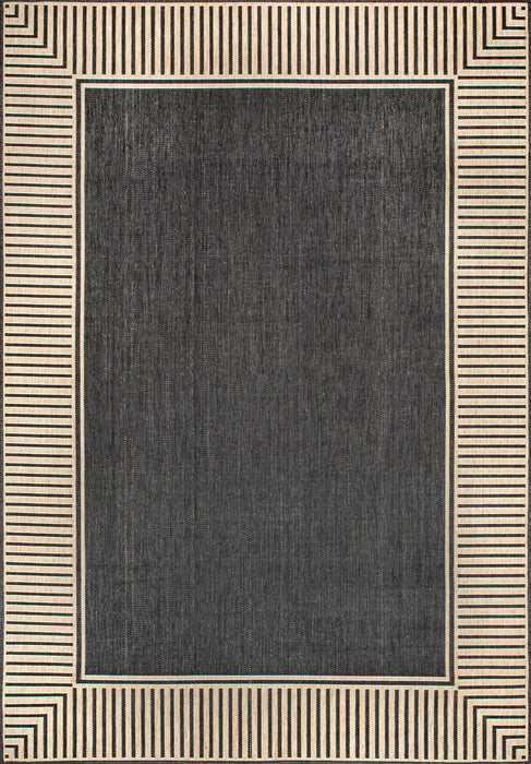 Indoor Outdoor Flatweave Rug Dark Grey Striped Design 150x240 cm