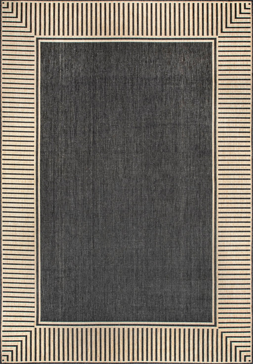 Indoor Outdoor Flatweave Rug Dark Grey Striped Design 150x240 cm