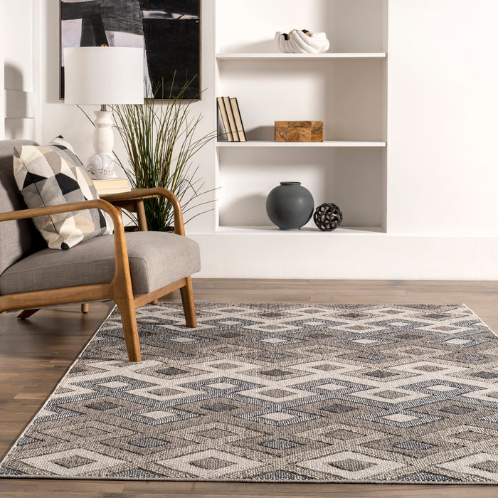 Indoor Outdoor Grey Geometric Area Rug 160x230 cm