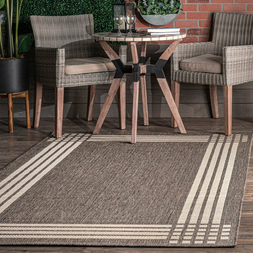 Indoor Outdoor Grey Striped Rug 60x90 cm