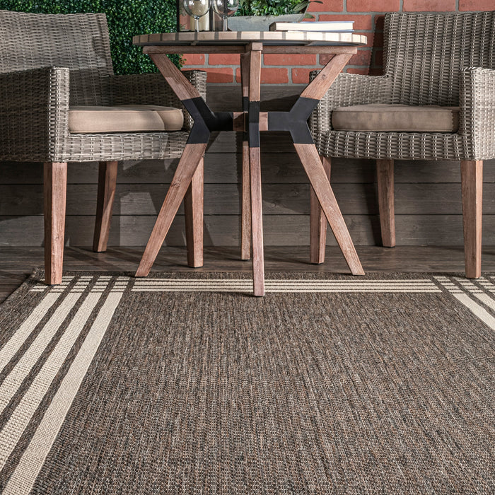 Indoor Outdoor Grey Striped Rug 60x90 cm