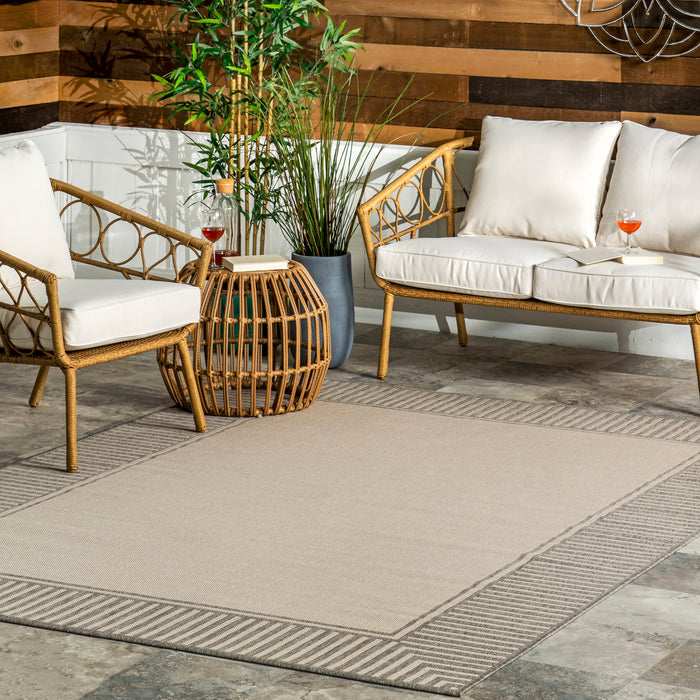 Indoor Outdoor Striped Flatweave Rug Light Grey 160cm