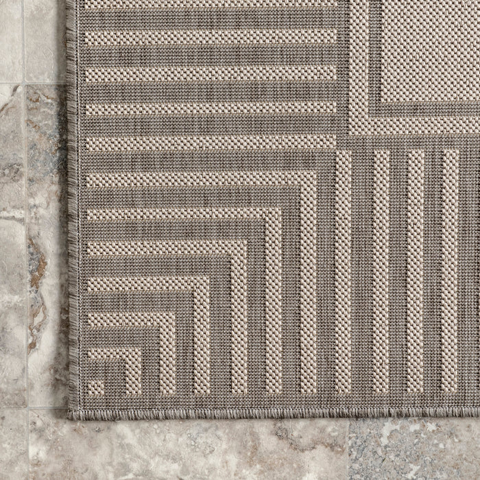 Indoor Outdoor Striped Flatweave Rug Light Grey 160cm