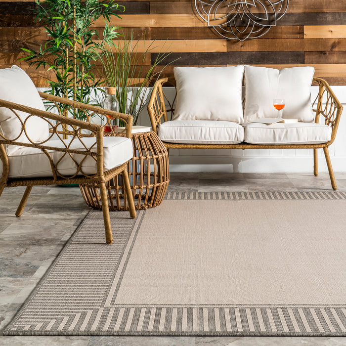 Indoor Outdoor Striped Flatweave Rug Light Grey 160cm