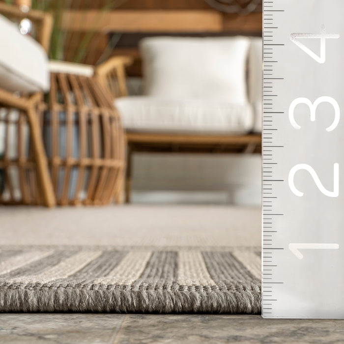 Indoor Outdoor Striped Flatweave Rug Light Grey 160cm