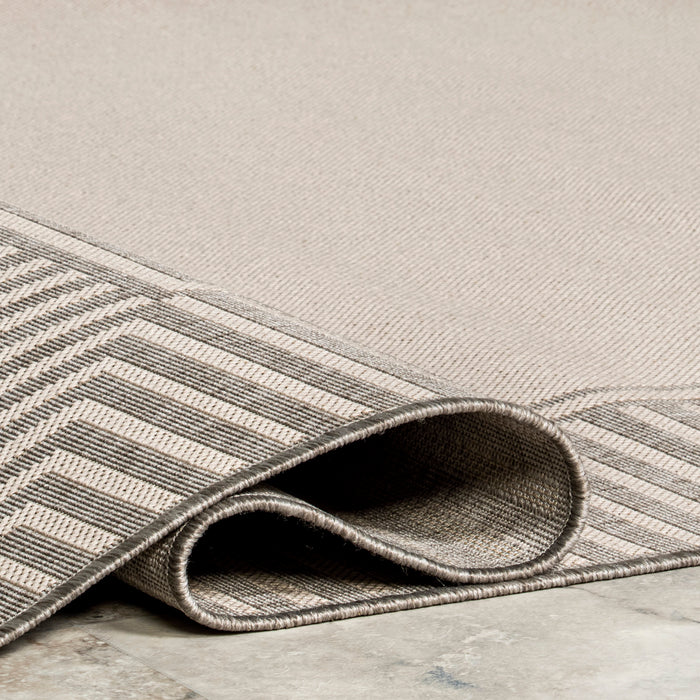 Indoor Outdoor Striped Flatweave Rug Light Grey 160cm