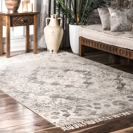 Intricate Grey Area Rug for Bohemian and Farmhouse Decor