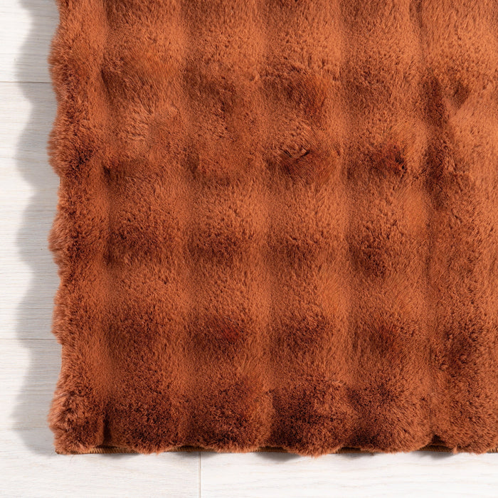 Ivana Checkered Washable Plush Cloud Rug 80x150 cm Brick