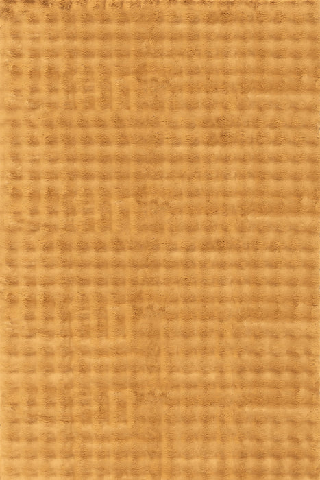 Ivana Gold Checkered Plush Cloud Washable Area Rug