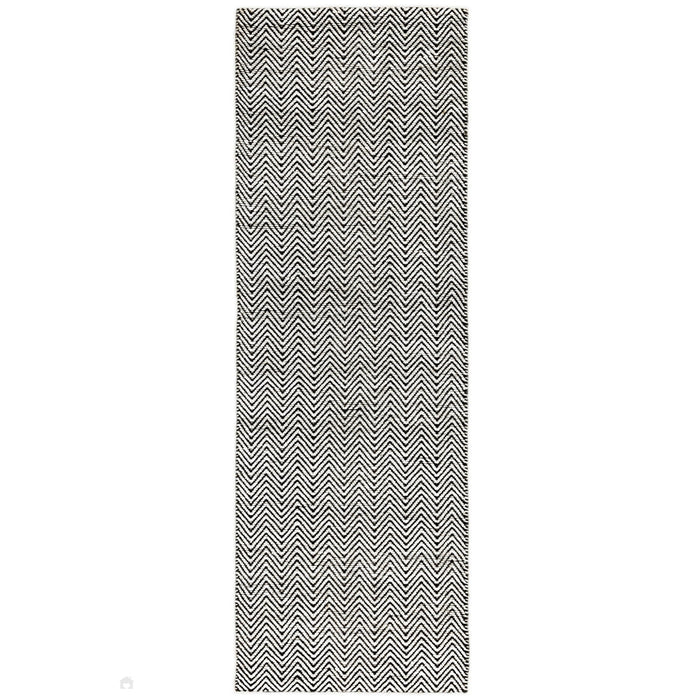 Ives Modern Geometric Chevron Zigzag Hand-Woven Jute&Cotton Durable Textured Soft-Touch Flatweave Black/White Rug