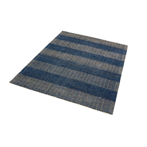 Ives Modern Geometric Chevron Zigzag Hand-Woven Jute&Cotton Durable Textured Soft-Touch Flatweave Navy Blue Rug