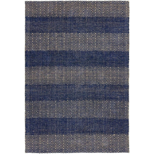 Ives Modern Geometric Chevron Zigzag Hand-Woven Jute&Cotton Durable Textured Soft-Touch Flatweave Navy Blue Rug