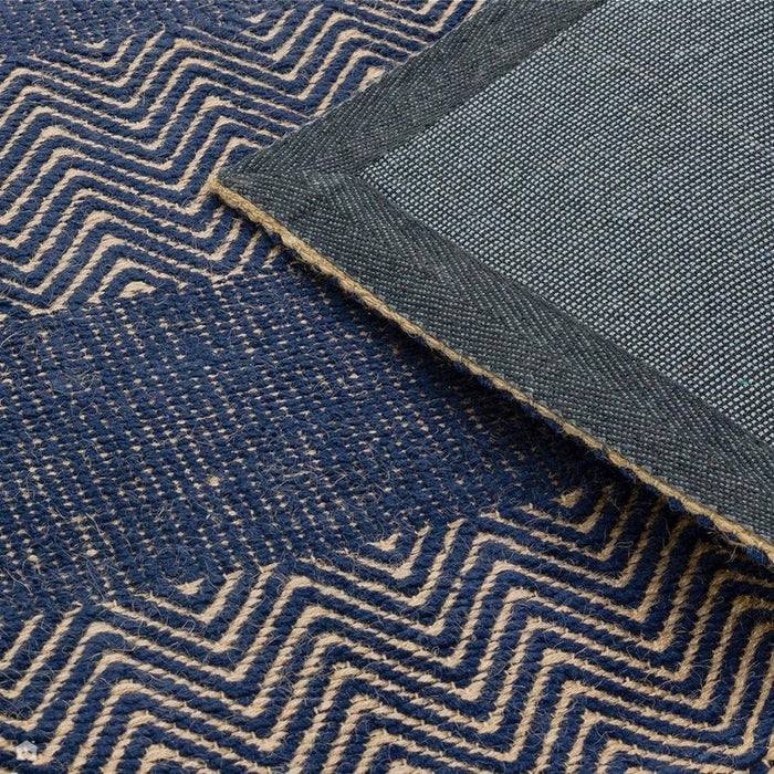 Ives Runner geometrico moderno a zigzag in iuta e cotone intrecciato a mano, resistente, strutturato, morbido al tatto, a trama piatta, blu navy